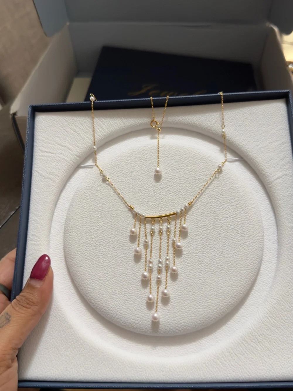 Artisan Gold real Pearl Fringe Necklace and Earrings Set
